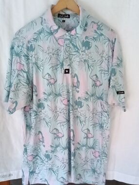2 Sz L.Bad Birdie Pastel Pink & Mint Flamingo  Golf Polos